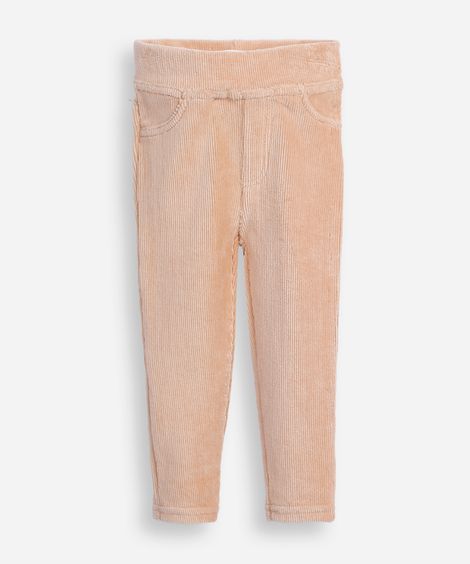 calça legging infantil de veludo texturizada bege