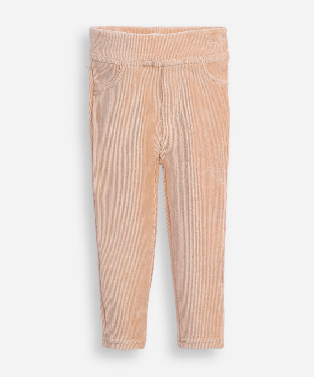 calça legging infantil de veludo texturizada bege