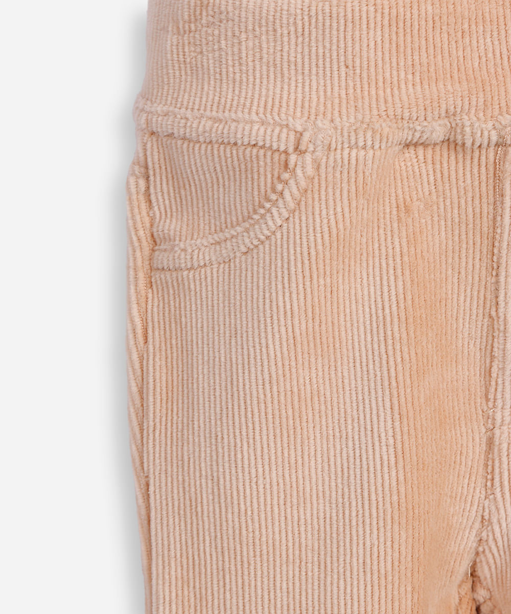 calça legging infantil de veludo texturizada bege