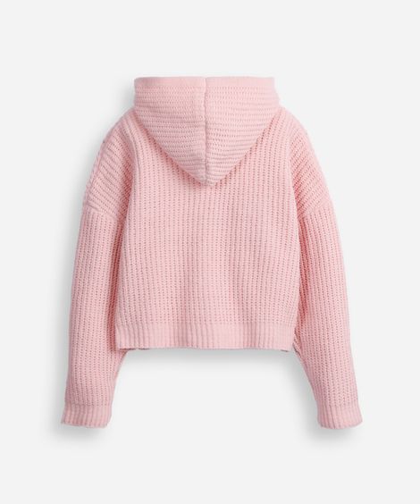 blusão juvenil de tricot com capuz rosa
