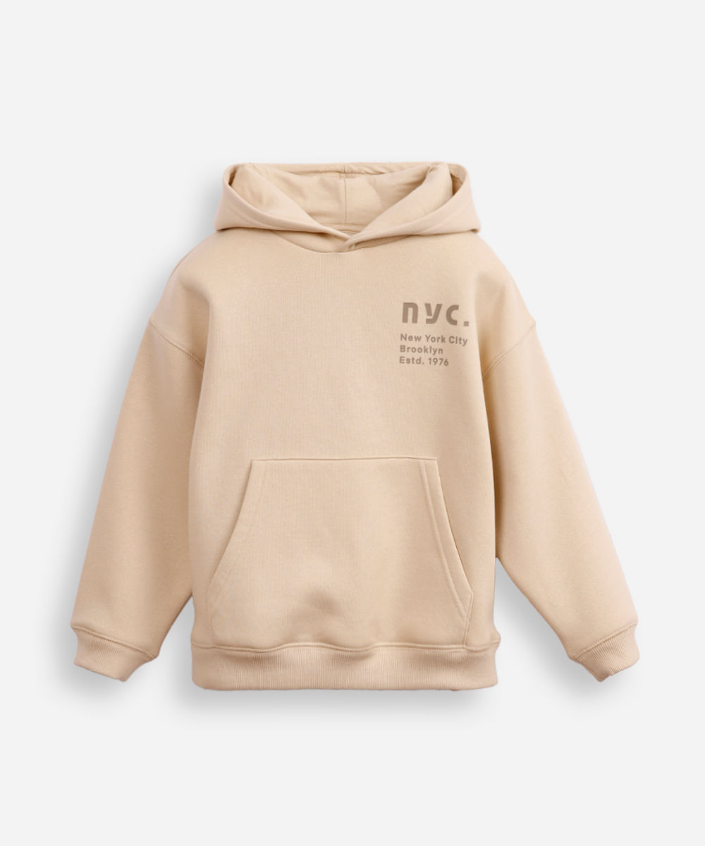 blusão oversized de moletom infantil com capuz  bege
