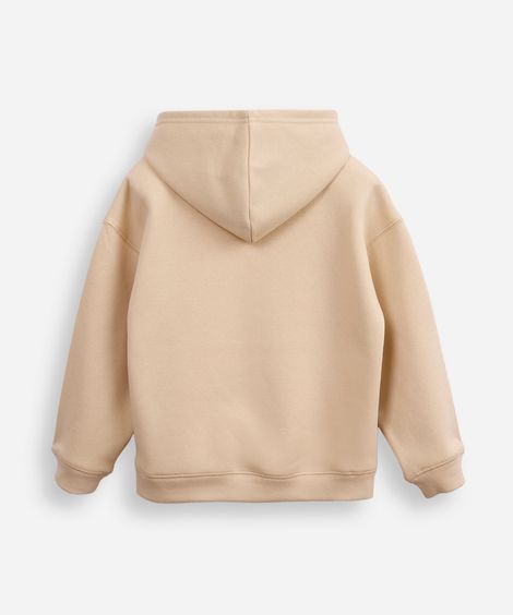 blusão oversized de moletom infantil com capuz  bege