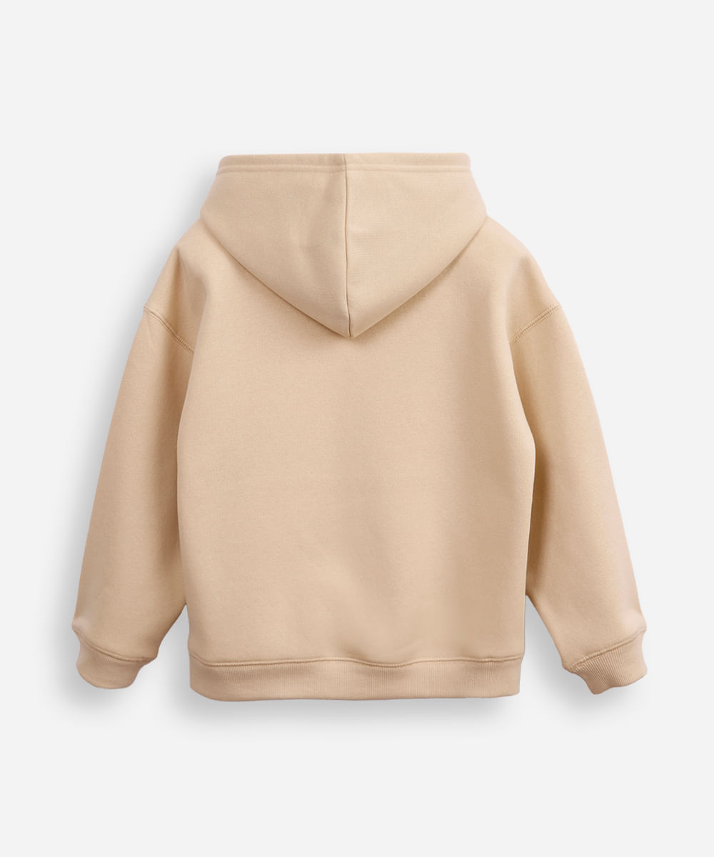 blusão oversized de moletom infantil com capuz  bege