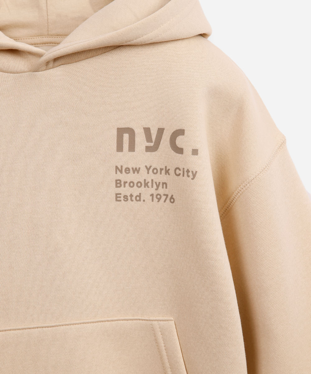 blusão oversized de moletom infantil com capuz  bege