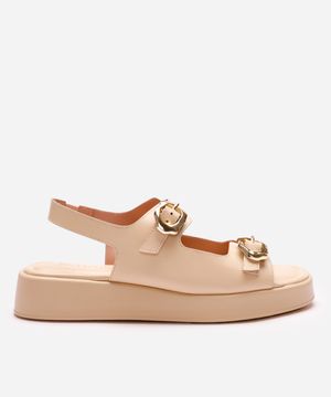 sandália flatform com fivela oneself bege