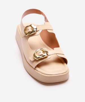 sandália flatform com fivela oneself bege