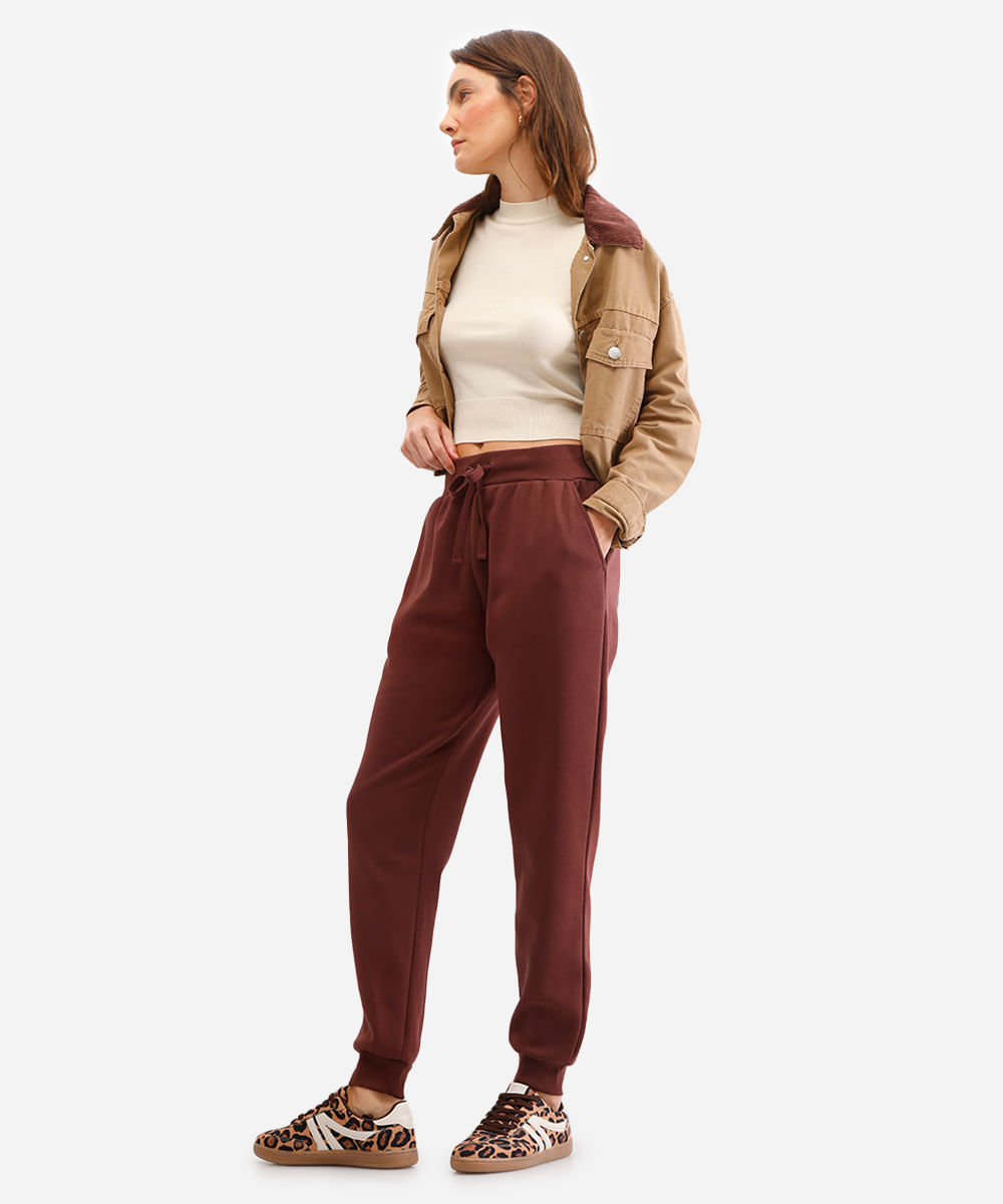 calça de moletom jogger com felpa - marrom