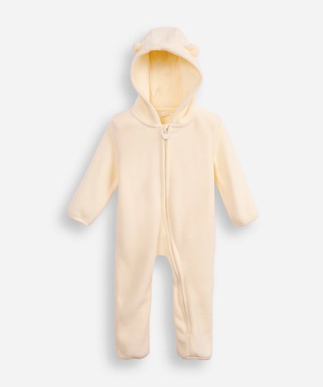 macacão de pelúcia infantil com capuz off white