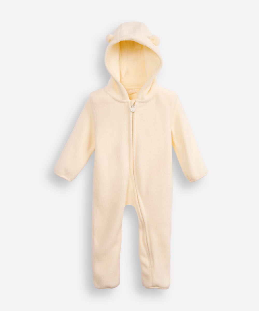 macacão de pelúcia infantil com capuz off white