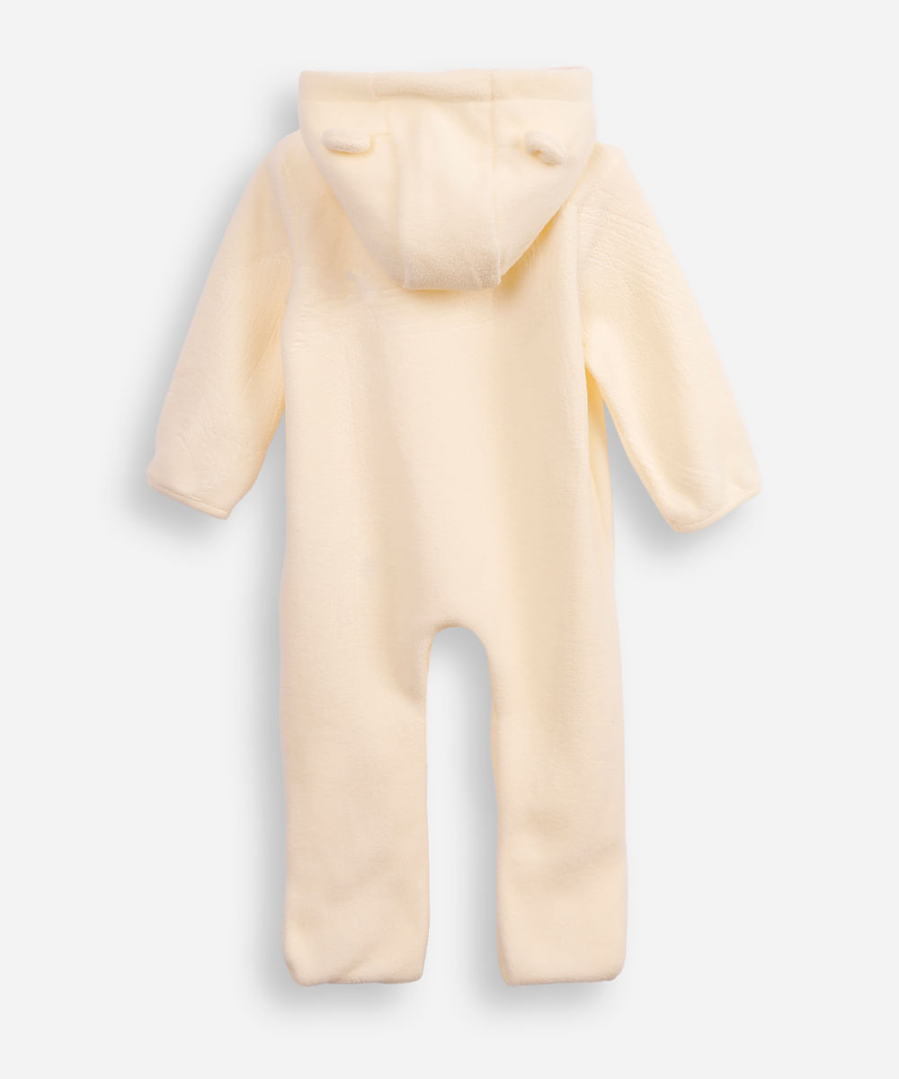 macacão de pelúcia infantil com capuz off white