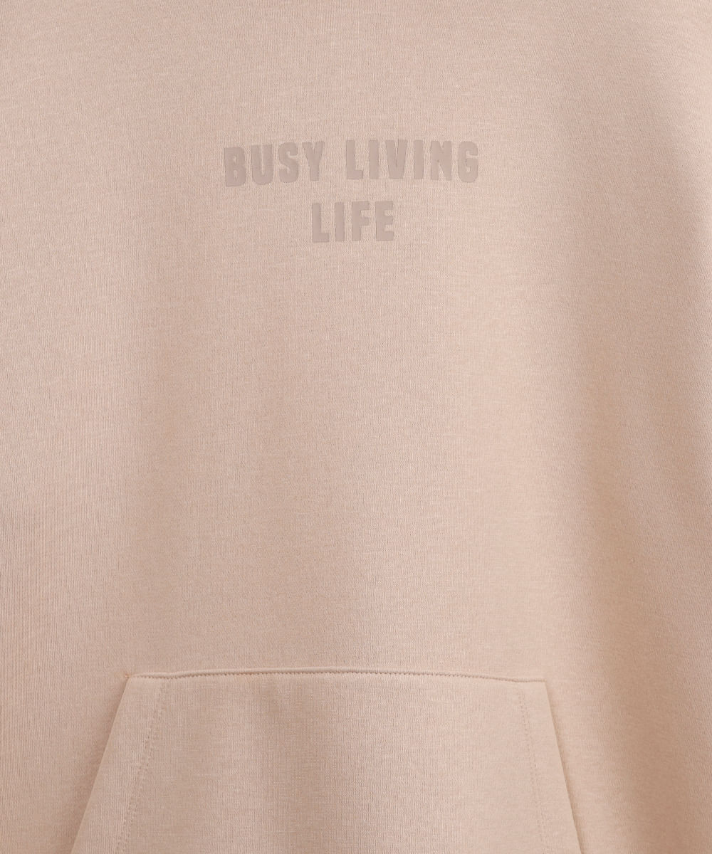 blusão juvenil de moletom com capuz busy living live bege