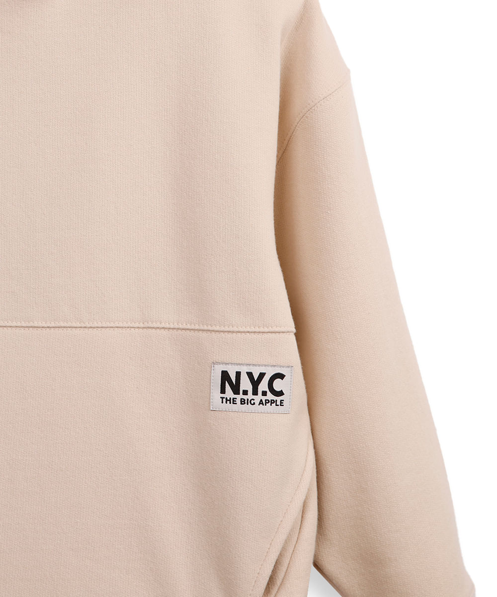 blusão de moletom infantil com capuz nyc bege