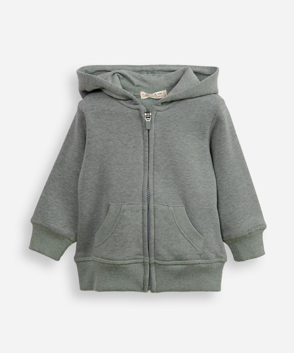 blusão infantil de moletom com capuz e bolso verde