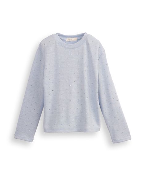 suéter de tricot infantil com strass azul
