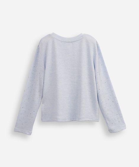 suéter de tricot infantil com strass azul