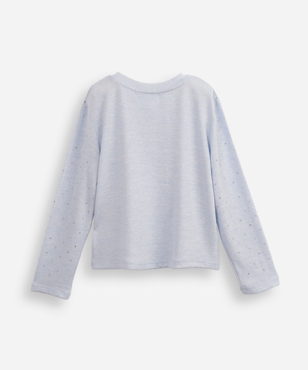 suéter de tricot infantil com strass azul