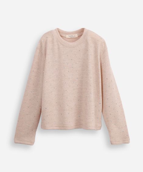 suéter de tricot infantil com strass bege