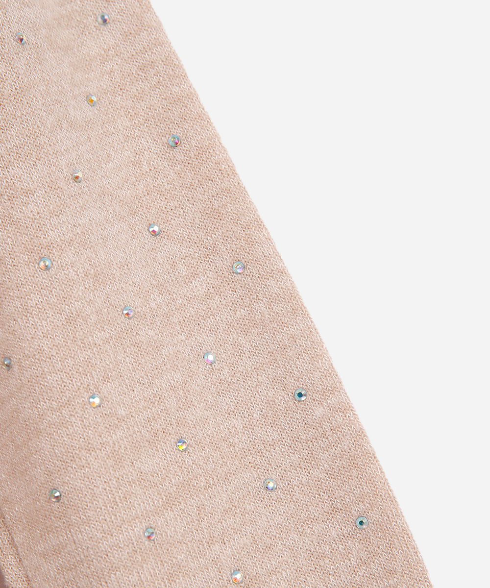 suéter de tricot infantil com strass bege
