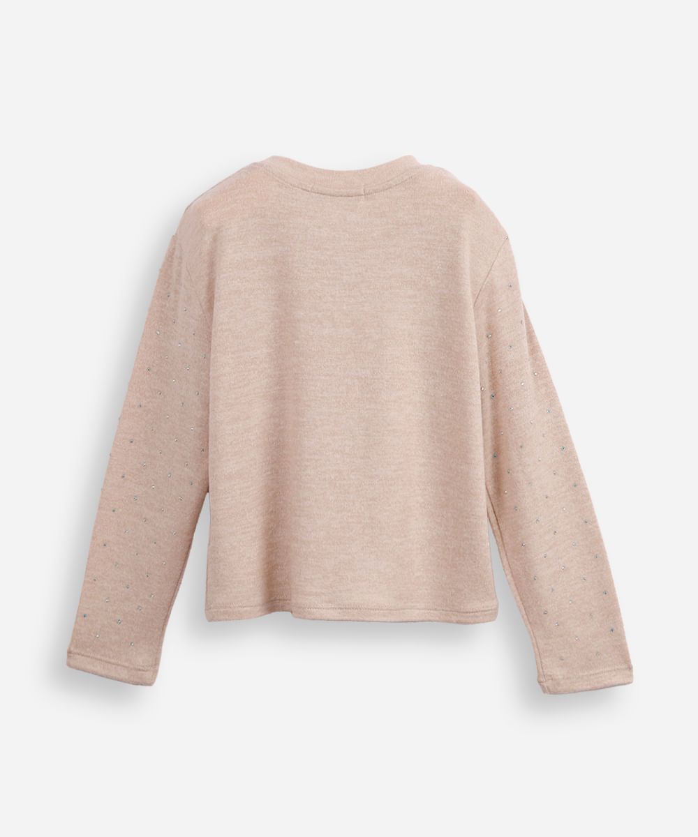 suéter de tricot infantil com strass bege