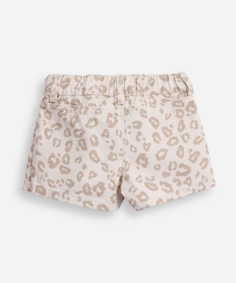 short saia plissada infantil de sarja animal print bege