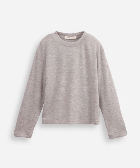 suéter de tricot infantil com strass cinza
