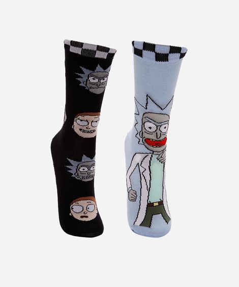 kit de 2 meias juvenis rick and morty colorida