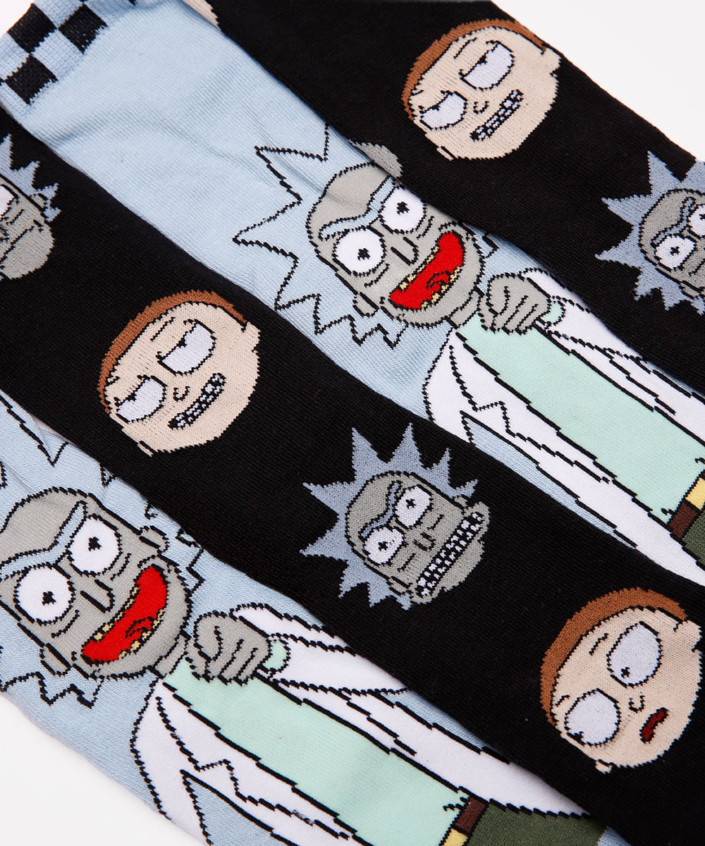 kit de 2 meias juvenis rick and morty colorida