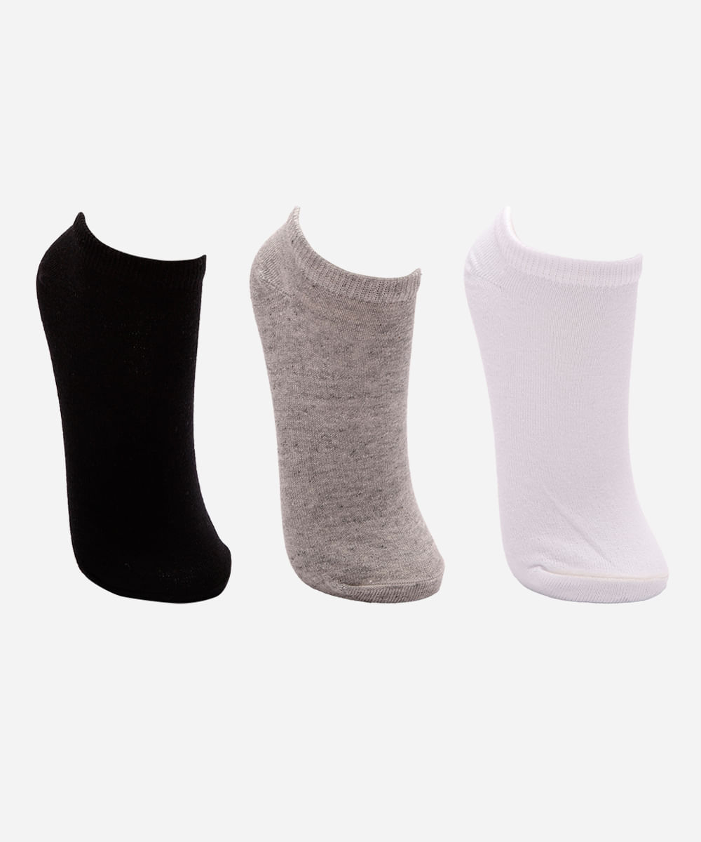 kit de 3 meias cano baixo femininas colorido
