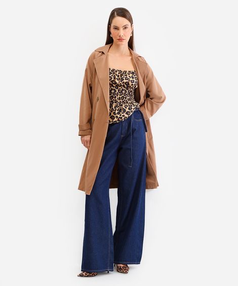 calça oversized feminina jeans cintura média azul