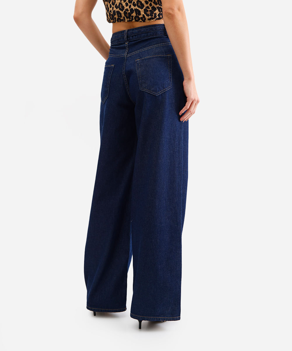 calça oversized feminina jeans cintura média azul