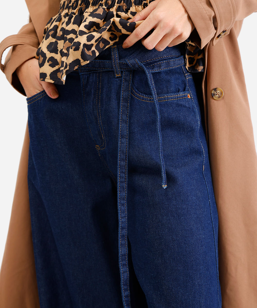 calça oversized feminina jeans cintura média azul