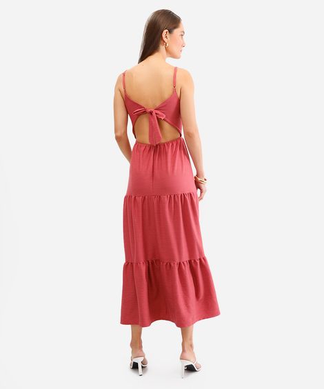 vestido longo decote nas costas texturizado - rosa escuro