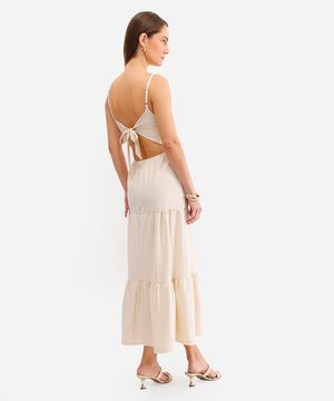 vestido alças finas decote nas costas texturizado bege