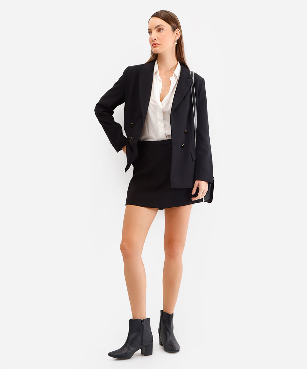 short saia feminino de alfaiataria - preto