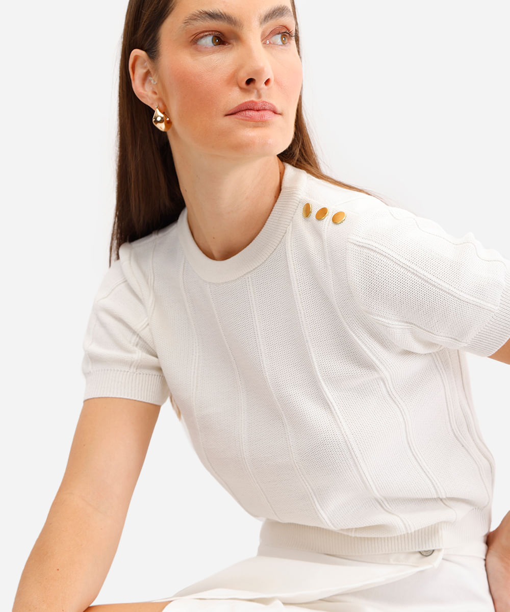 blusa feminina de tricot canelada off white
