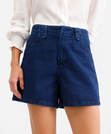 short feminino jeans cintura alta azul