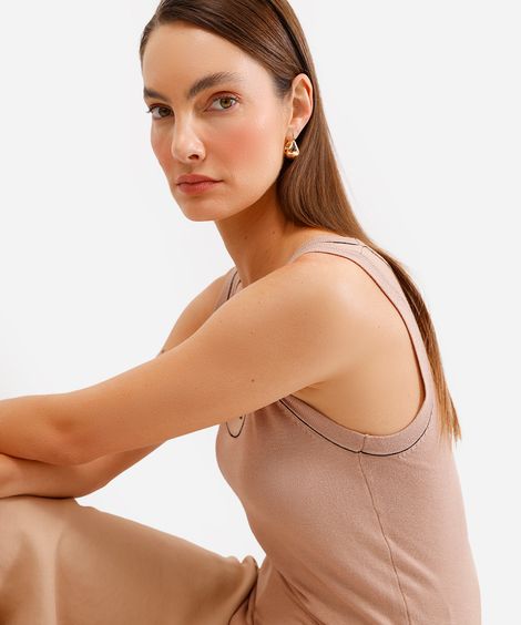 regata feminina de tricot bege