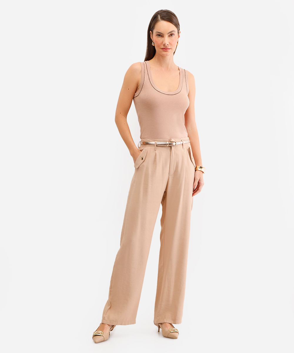 regata feminina de tricot bege