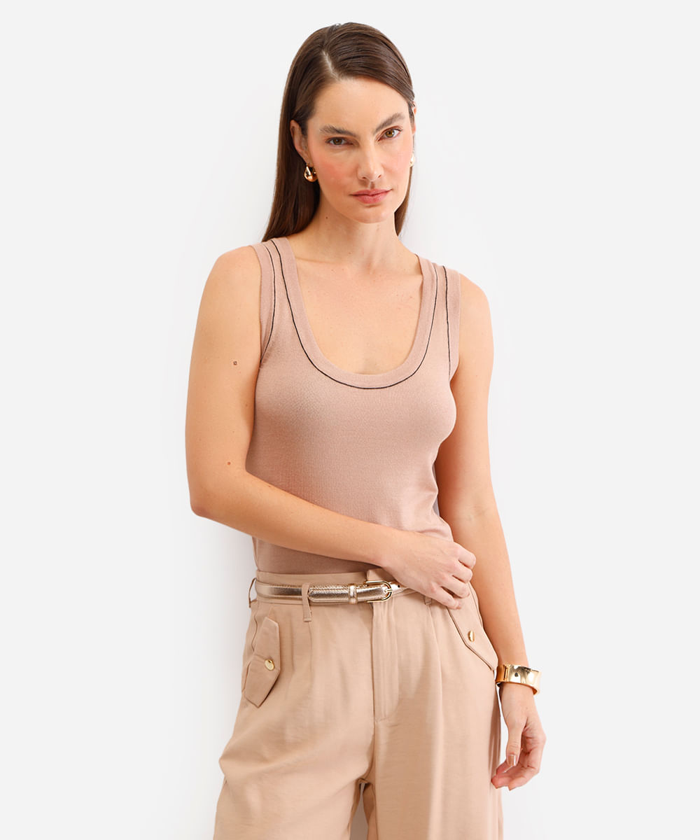 regata feminina de tricot bege
