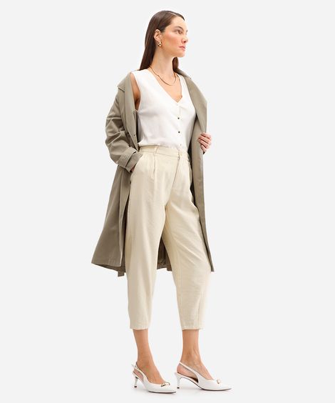 calça de alfaiataria feminina texturizada cós elástico bege