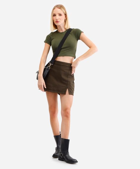 short saia feminino de sarja com fenda verde