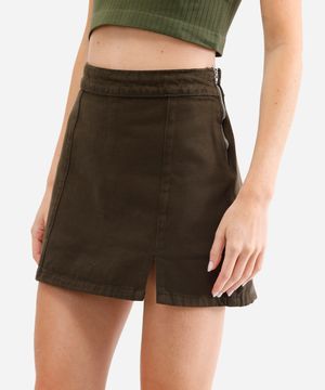 short saia feminino de sarja com fenda verde