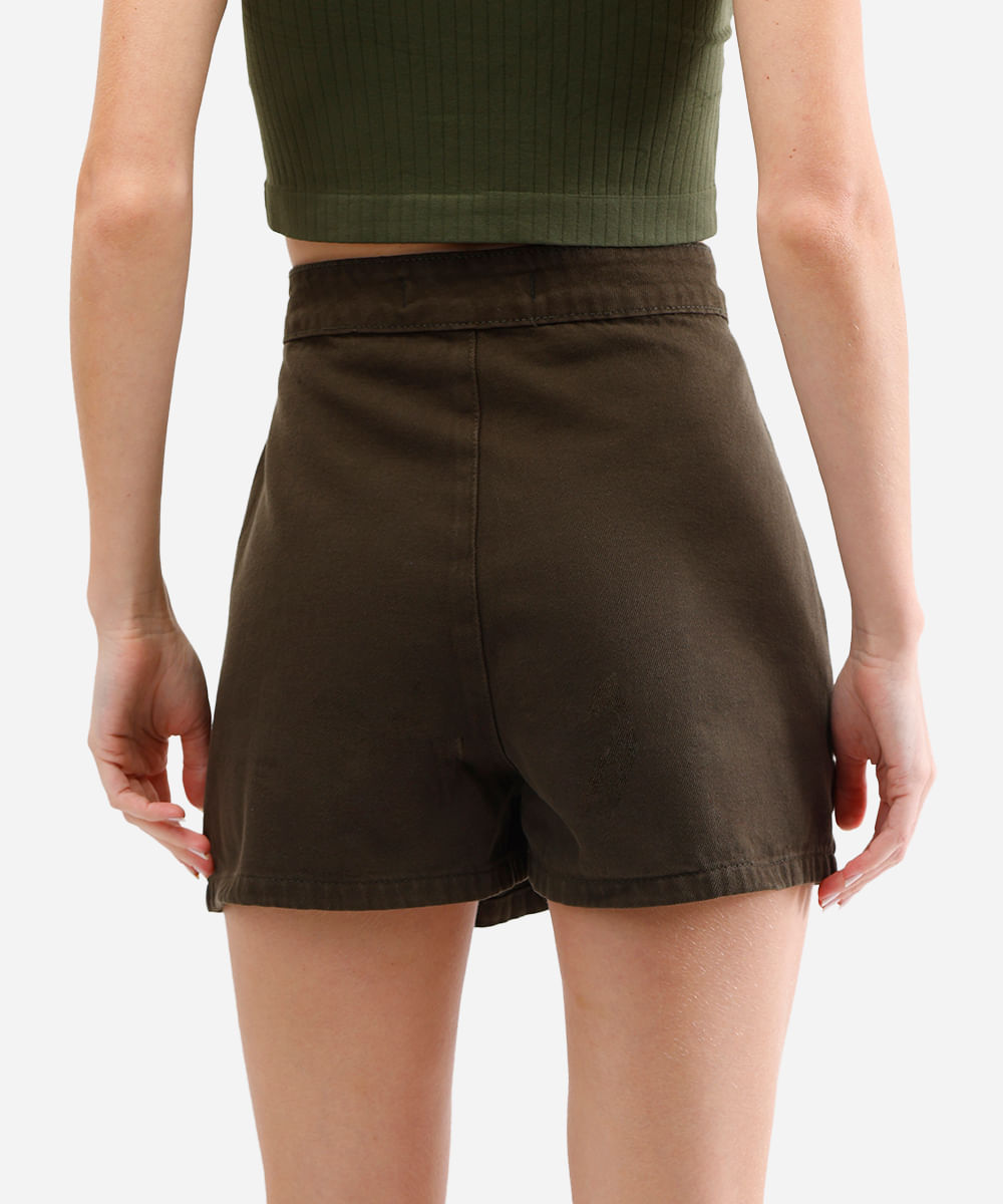 short saia feminino de sarja com fenda verde