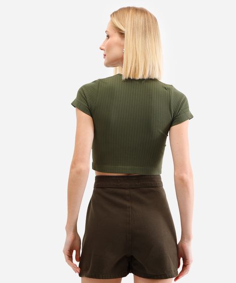 cropped básico feminino de poliamida canelado verde
