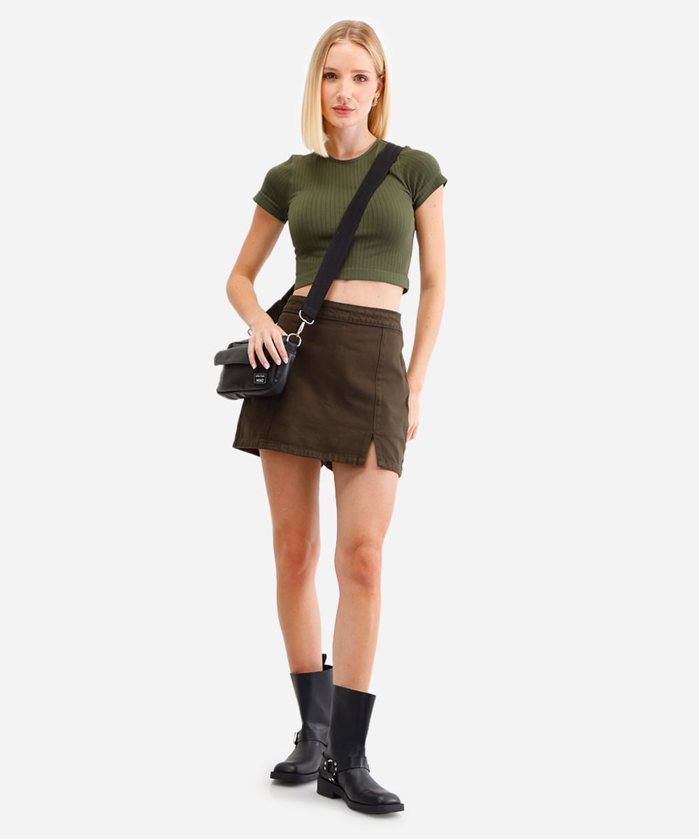 cropped básico feminino de poliamida canelado verde