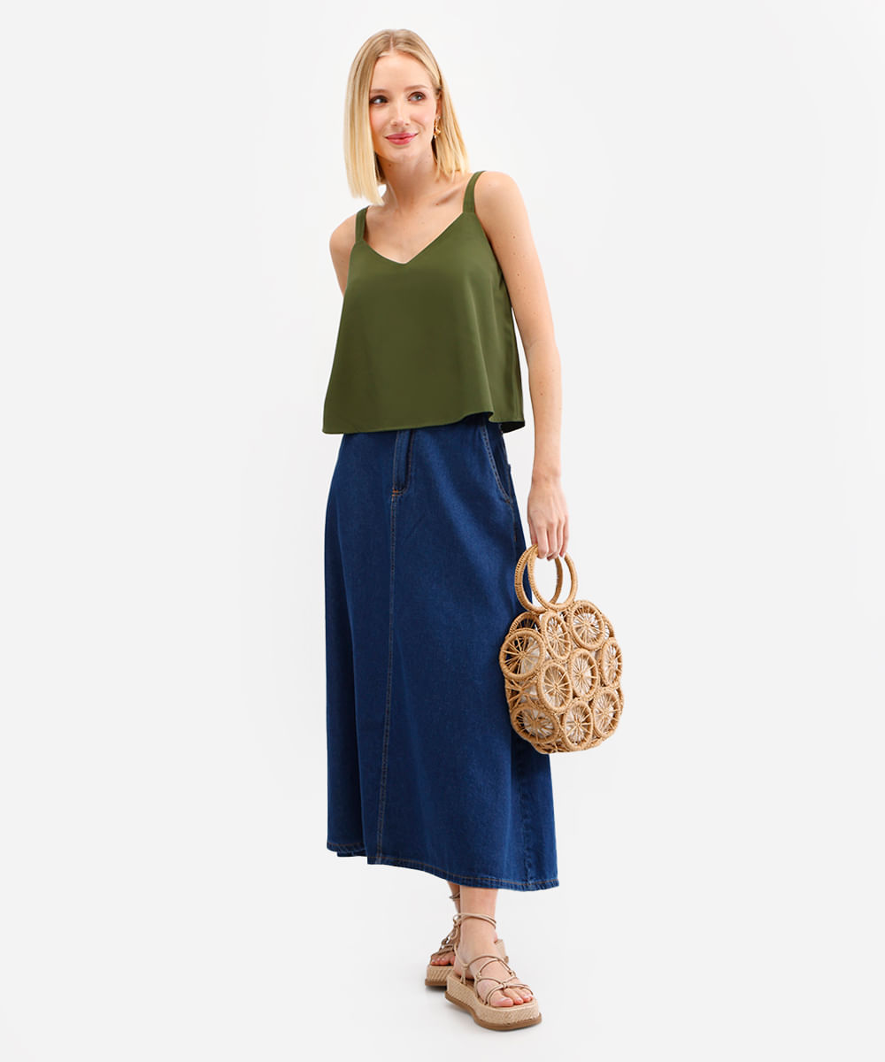 regata de viscose decote v verde