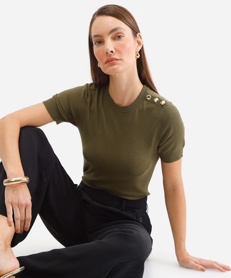blusa feminina de tricot com botões verde