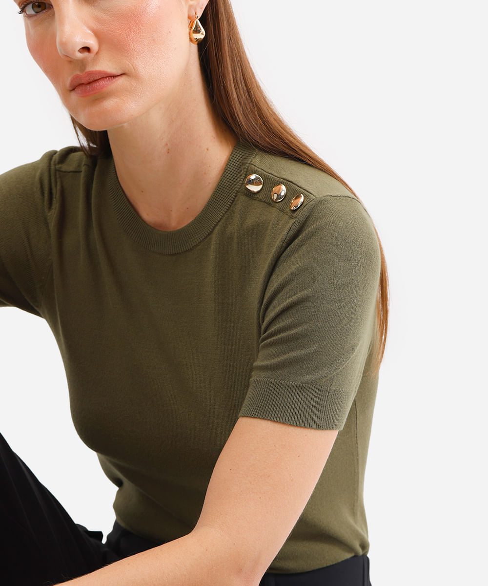 blusa feminina de tricot com botões verde