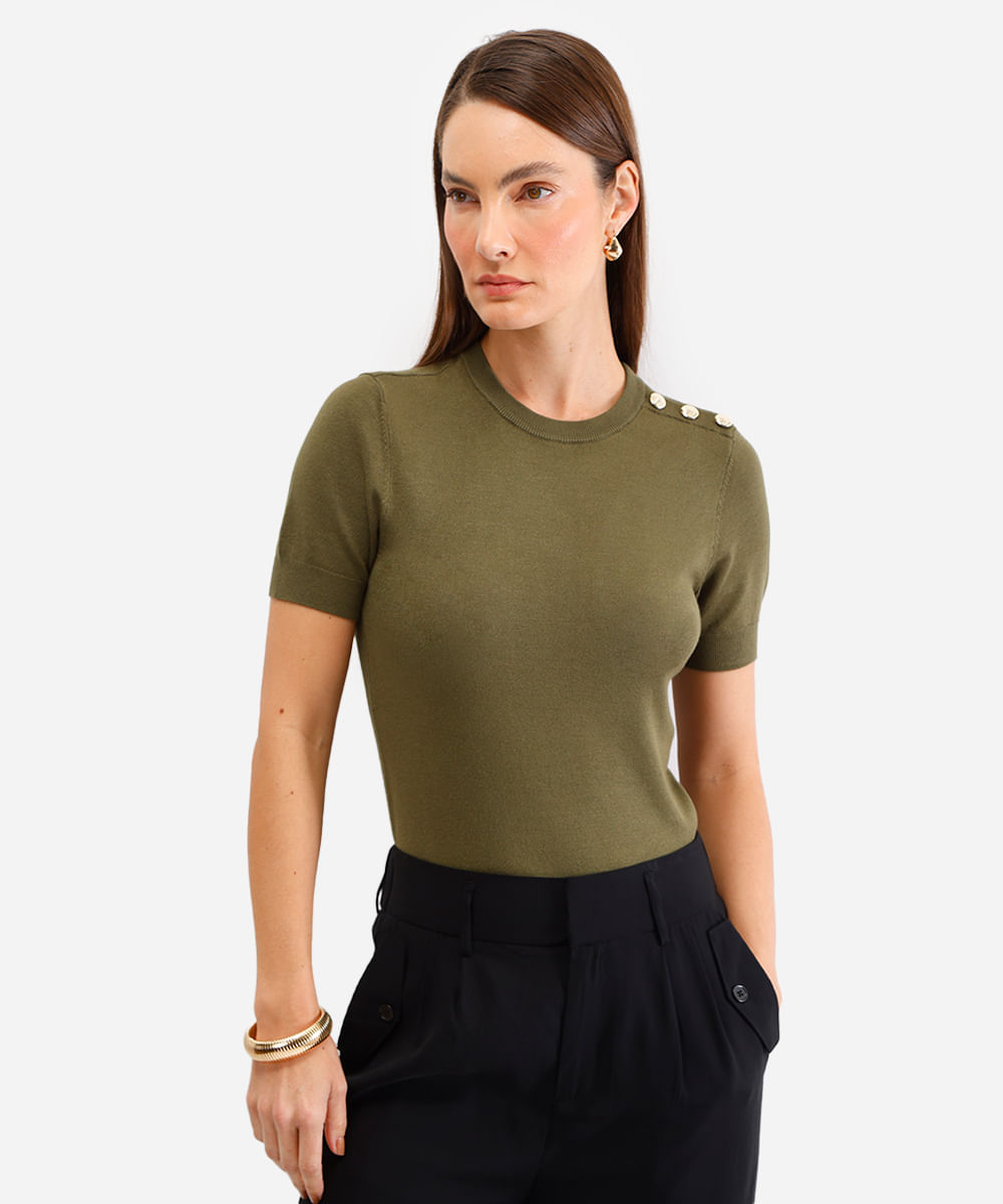 blusa feminina de tricot com botões verde