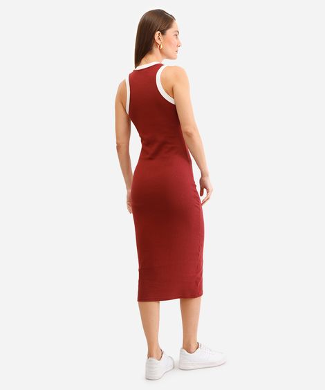 vestido midi halterneck bicolor vinho